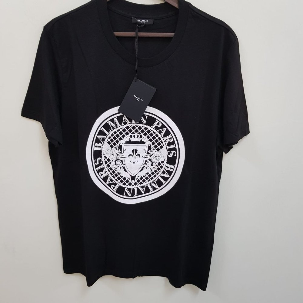 Balmain Men Velvet Logo Black T-Shirt